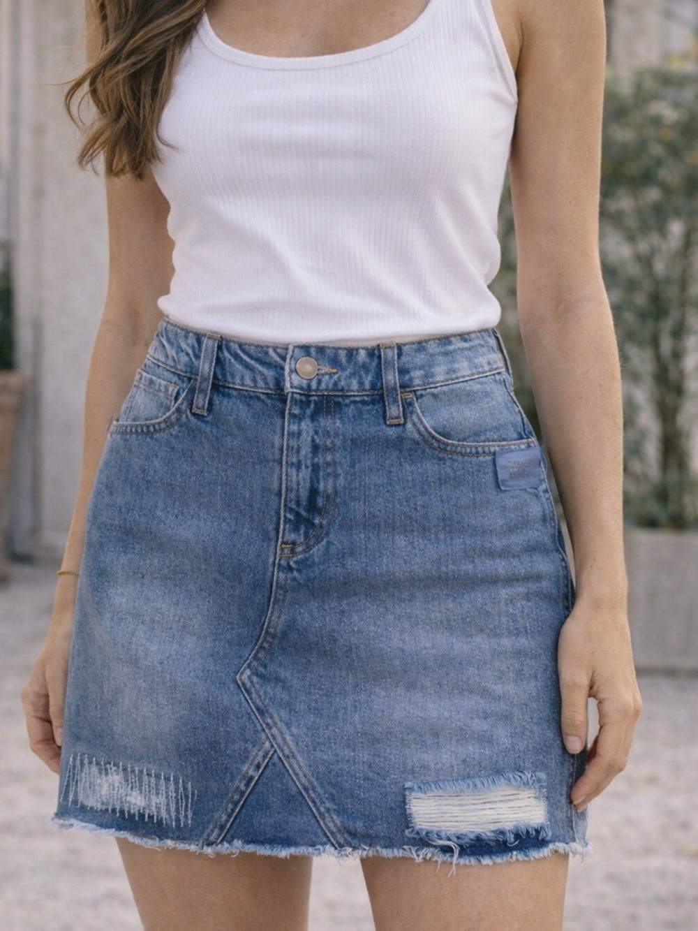 Buffalo David Bitton Distressed Denim Mini Skirt High Rise Size 27 NWT